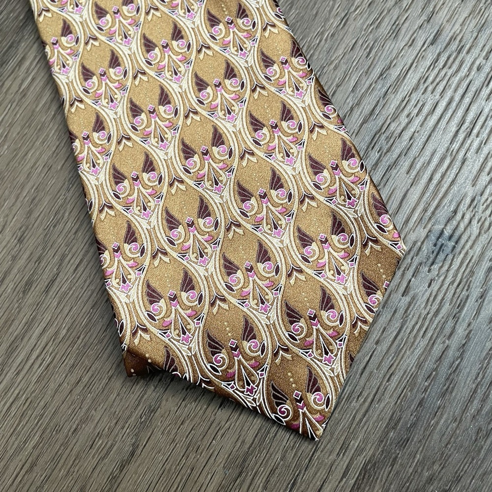 Ermenegildo Zegna DISEGNO ESCLUSIVO Tie‎ Gold Gemoetric Formal Casual Silk
